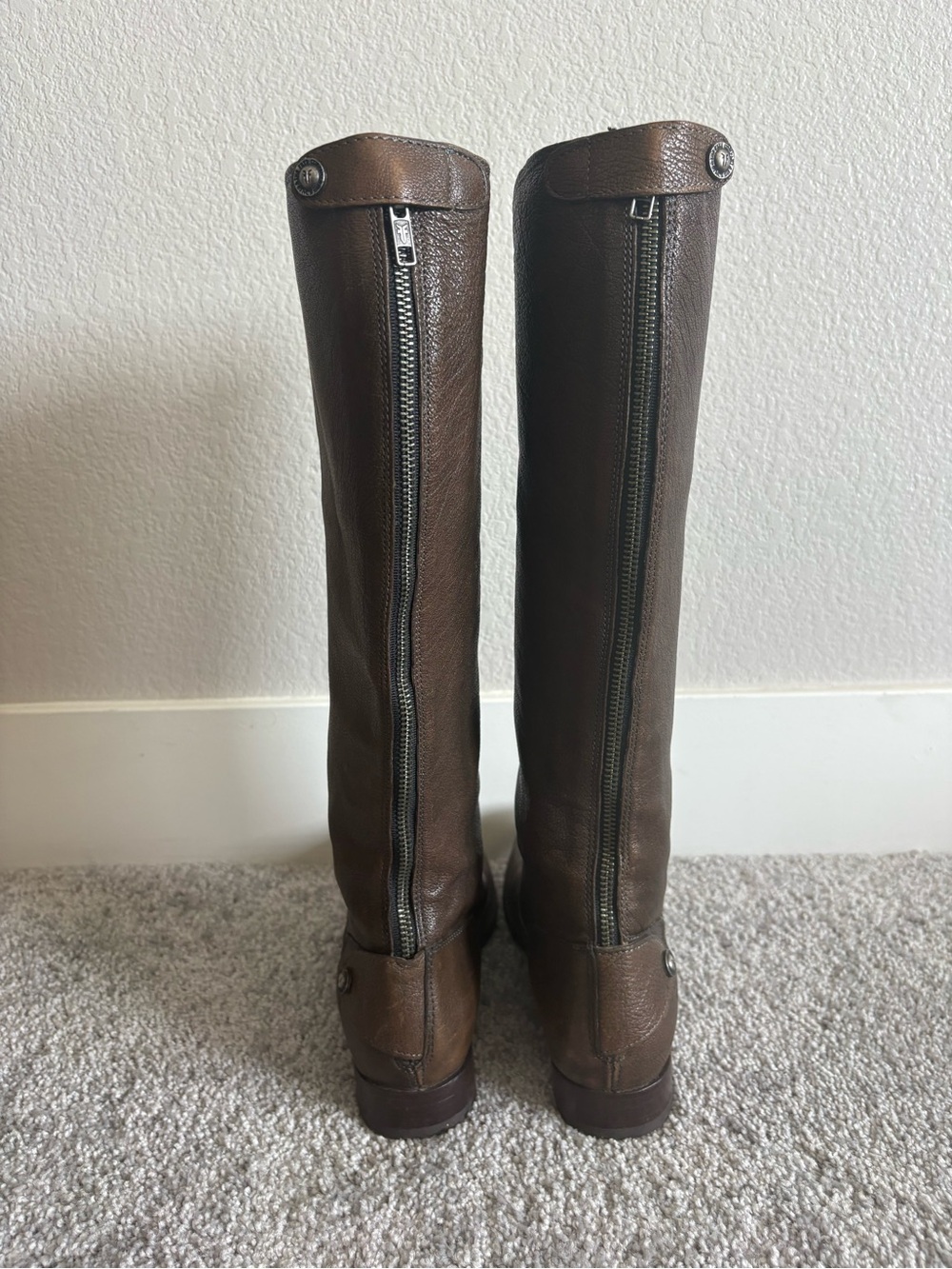Frye Melissa  zip up Tall Brown Leather Boots size 8 - Picture 6 of 13